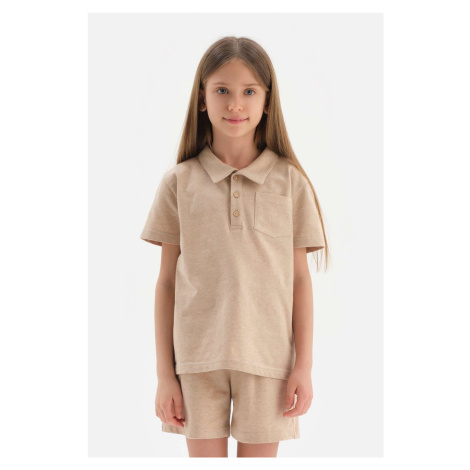 Dagi Brown Natural Color Local Seed Cotton Polo Neck Unisex T-Shirt.