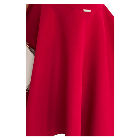 Elegantné dámske červené šaty s brokátom as dlhšou zadnou časťou 397-1 NUMOCO