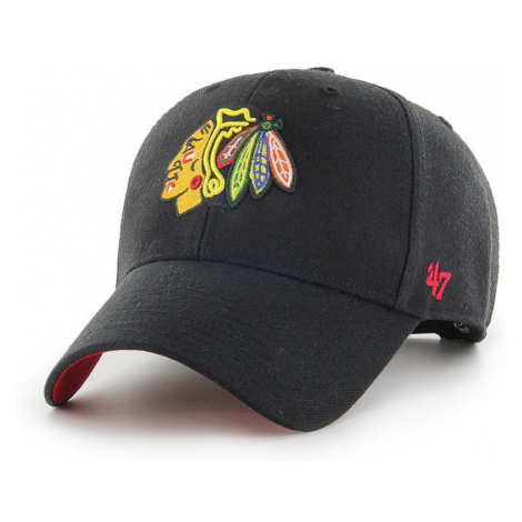 Čiapka 47 brand NHL Chicago Blackhawks čierna farba, s nášivkou, H-BLPMS04WBP-BKA