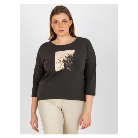 3/4-sleeve blouse with khaki print plus size