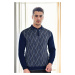 29477 Dewberry Zippered Polo Collar Mens Sweater-NAVY