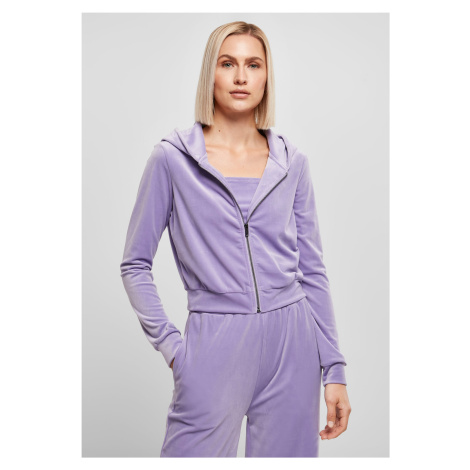 Women's Short Velvet Lavender Hooded Zipper