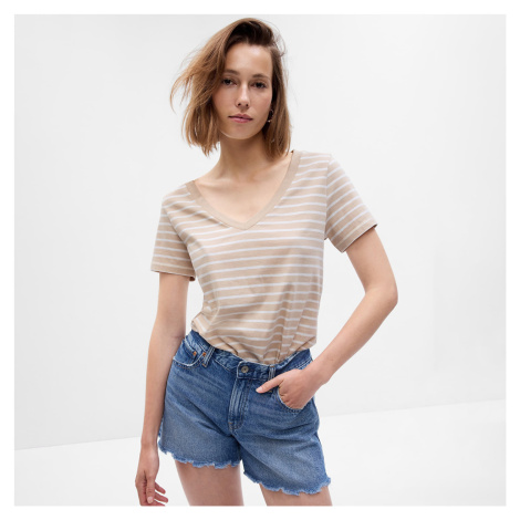 Tričko GAP Basic V-Neck Tee Beige Stripe