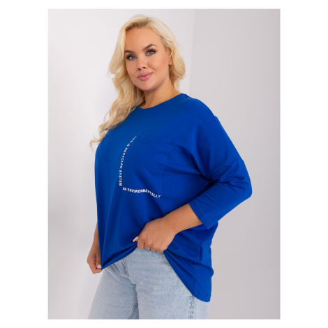 Cobalt blue plus size blouse with round neckline