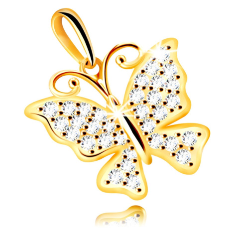 Prívesok zo žltého 14K zlata - motýľ ozdobený čírymi ligotavými zirkónmi