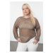 Trendyol Curve Mink Glitter Boat Neck Openwork/Hole Knitwear Sweater