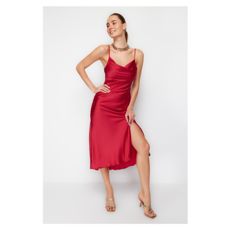 Trendyol Red Lined Woven Satin Evening Dress