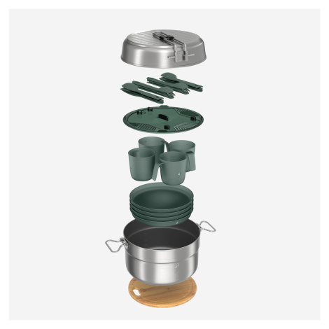 Kempingový riad 500 pre 4 osoby antikorový nepriľnavý 25 dielov QUECHUA