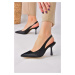 Fox Shoes Women's Black Satin Fabric Heeled Shoes