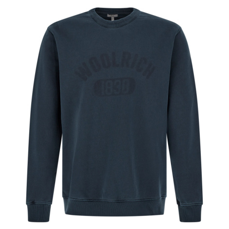 Mikina Woolrich Garment Dyed Logo Crewneck Melton Blue