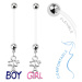 Piercing do bruška z bioflexu pre tehotné ženy, "IT'S A BOY", "IT'S A GIRL" - Farba piercing: Ru