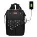 KONO Prebalovací batoh na kočík Polka s USB portom - čierny bodkovaný