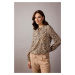 DEFACTO Regular Fit Crew Neck Leopard Patterned Long Sleeve Blouse