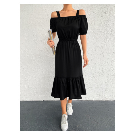 Armonika Dámske Čierne šaty bez ramienok s elastickým pásom