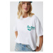 Happiness İstanbul Women's White Printed Oversize Knitted T-Shirt