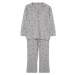 Trendyol Curve Gray Melange Star Patterned Shirt Collar Knitted Pajama Set