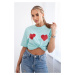 Cotton blouse with heart print light mint