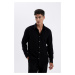 DEFACTO Black Modern Fit Modern Cut Polo Collar Plain Cotton Long Sleeve Shirt