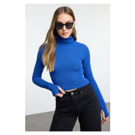 Trendyol Saks Fitted Turtleneck Finger Detailed Ribbed Stretchy Knitted Blouse