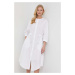 Bavlnené šaty Max Mara Leisure biela farba, midi, áčkový strih