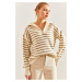 Bianco Lucci Women's Striped Zipper Knitwear Sweater