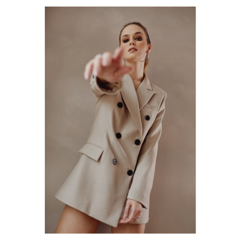 Elegant lady's jacket with double-breasted beige fastening FASARDI