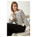 Happiness İstanbul Women's Cream Striped Knitwear Sweater