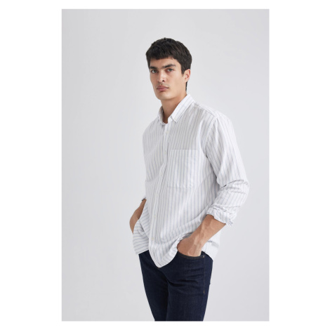 DEFACTO Relax Fit Polo Collar Striped Oxford Long Sleeve Long Sleeve Shirt