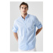 AC&Co / Altınyıldız Classics Men's Light Blue Comfort Fit Relaxed-Cut Buttoned Collar Casual Lin
