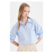 DEFACTO Cool Oversize Shirt Collar Plain Basic Pocket Oxford Long Sleeve Crop Shirt