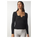 Happiness İstanbul Women's Black Square Neck Knitwear Blouse