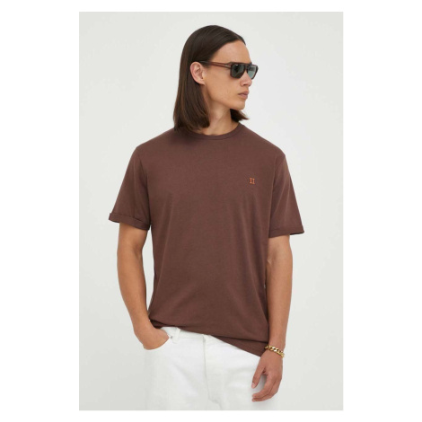 Bavlnené tričko Les Deux hnedá farba, jednofarebné
