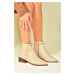 Fox Shoes Beige Staple Detailed Women's Boots