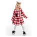 Denokids Black Rabbit Red Plaid Girl's Dress with Elastic Sleeves