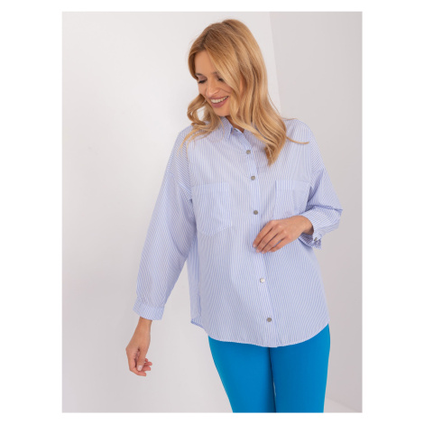 Light blue and white women's oversize shirt with collar