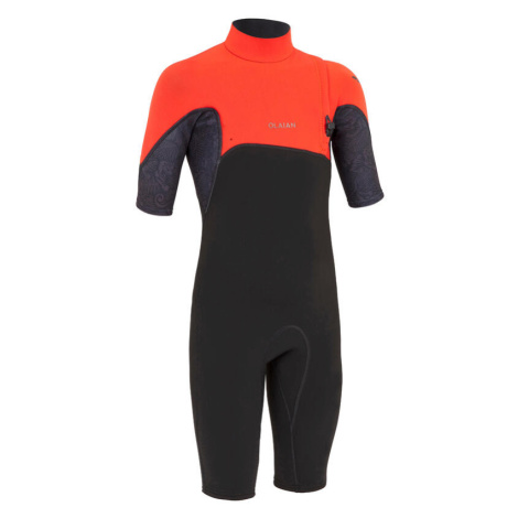 Detský krátky neoprén Shorty 900 na surf s hrúbkou 1,5 mm čierno-oranžový OLAIAN