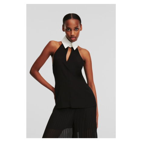 Blúzka Karl Lagerfeld Slvless Collar & Tie Top Black/White