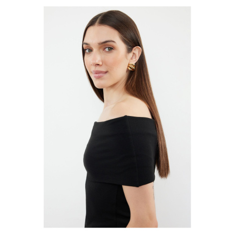 Trendyol Black Carmen Collar Fitted Knitted Madonna Collar Blouse