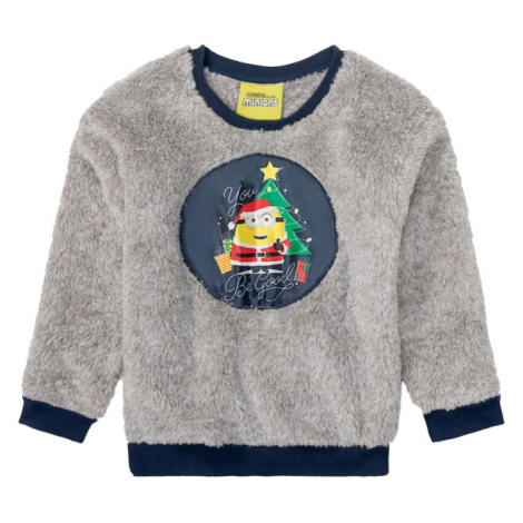Chlapčenský pulóver s plyšovou podšívkou a vianočným motívom (sivá/Mimoni)