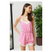 Trendyol Pink-Multicolored Striped Lace Detailed Rope Strap Woven Jumpsuit