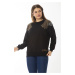 Şans Women's Large Size Black Stone Detailed Sweatshirt