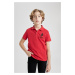 DEFACTO Boy&#39;s Pique Short Sleeve Atatürk Printed Polo Red T-Shirt