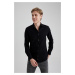 DEFACTO Black Slim Fit Slim Fit Cotton Basic Plain Long Sleeve Shirt