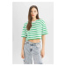 DEFACTO Coool Crop Striped Short Sleeve 100% Cotton T-shirt