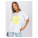 White and yellow women's T-shirt with appliqué and print