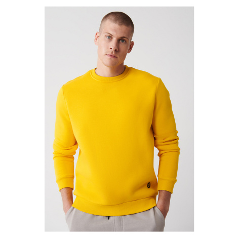 Avva Yellow Unisex Sweatshirt Crew Neck With Fleece Inside 3 Thread Cotton Regular Fit