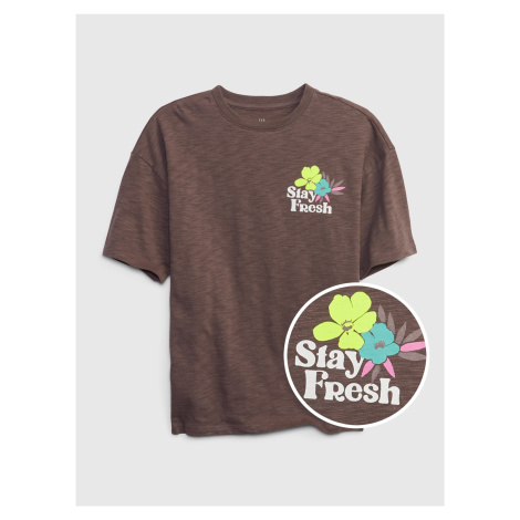 Hnedé chlapčenské tričko s potlačou Stay Fresh GAP