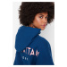 Trendyol Indigo Back Print Detailed Hooded Thick Fleece Knitted Sweatshirt