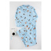 Trendyol Curve Blue Penguin Patterned Shirt Collar Knitted Pajama Set