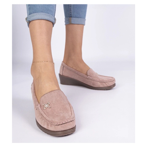 marka niezdefiniowana Pink loafers with a wedge made of eco-suede Sarimi